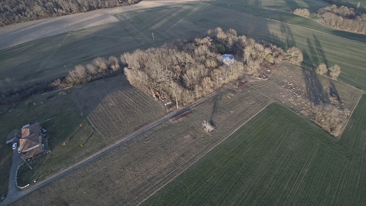 Vue aérienne de la zone boisée et des parcelles